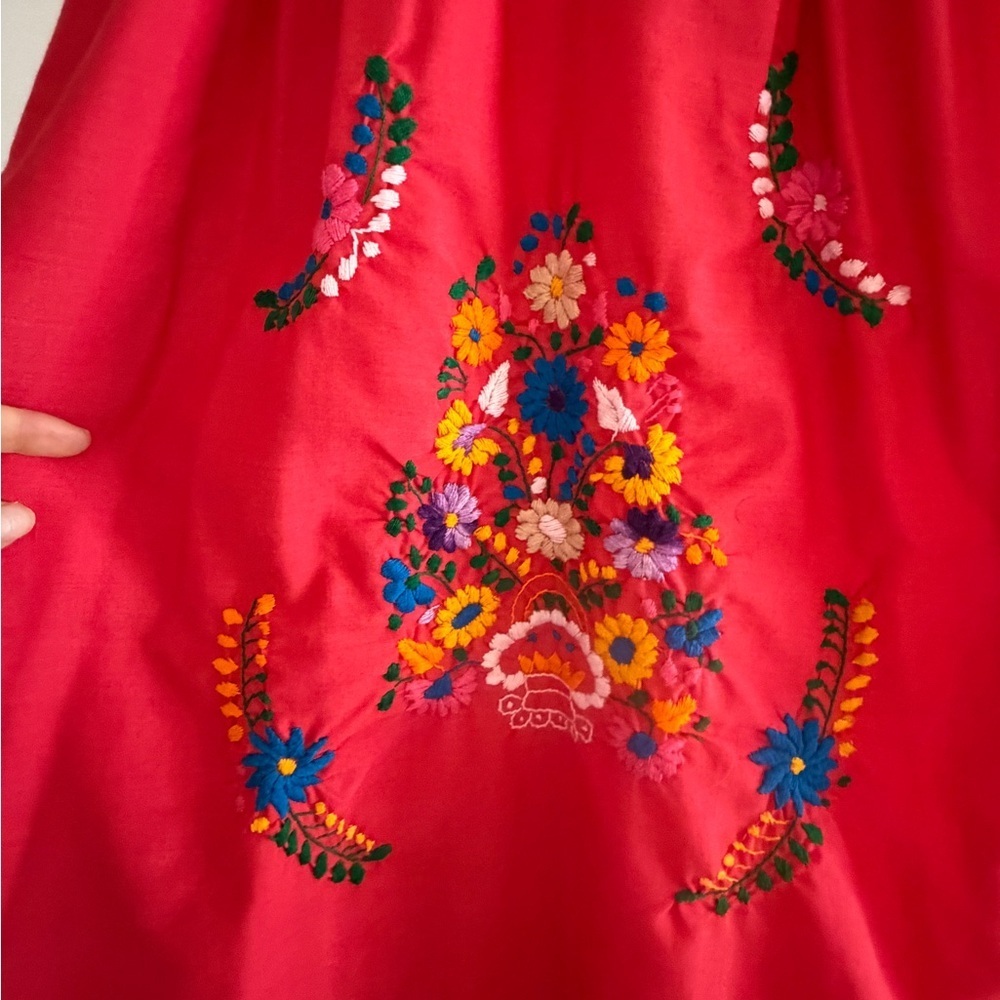 Vintage Mexican Red Embroidered Mini Dress Huipil handmade XS floral - Picture 3 of 7